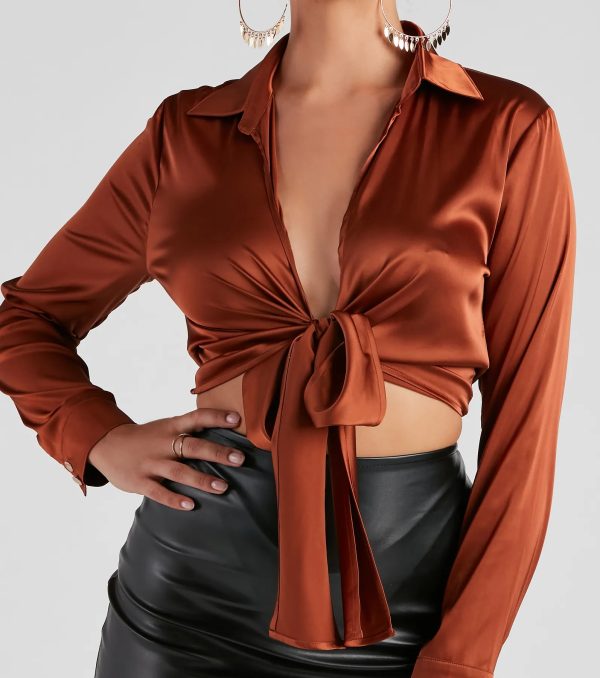 So Sleek Satin Tie-Front Blouse - Image 39