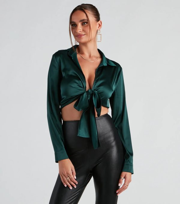So Sleek Satin Tie-Front Blouse - Image 22