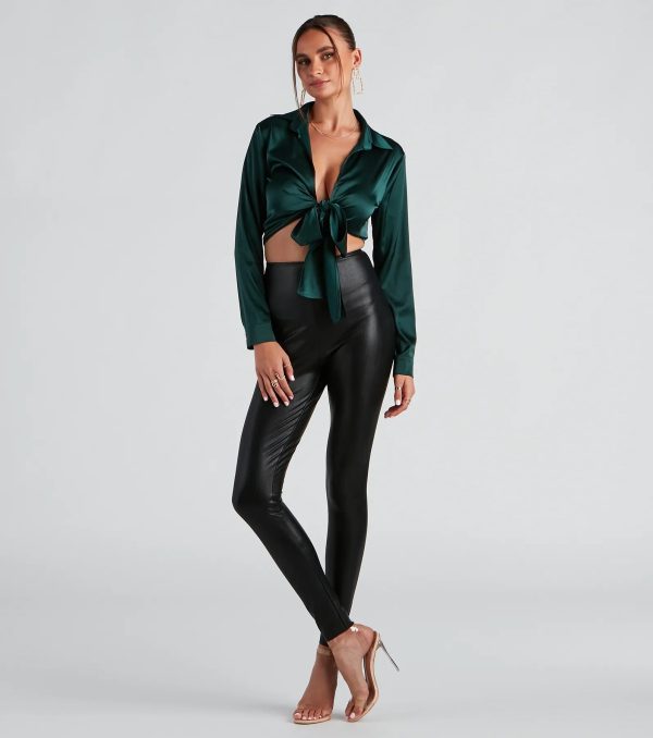 So Sleek Satin Tie-Front Blouse - Image 24