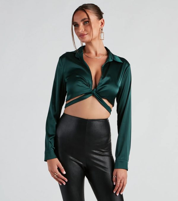 So Sleek Satin Tie-Front Blouse - Image 25