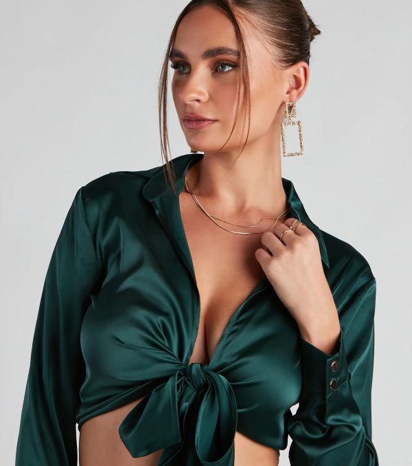 So Sleek Satin Tie-Front Blouse - Image 26