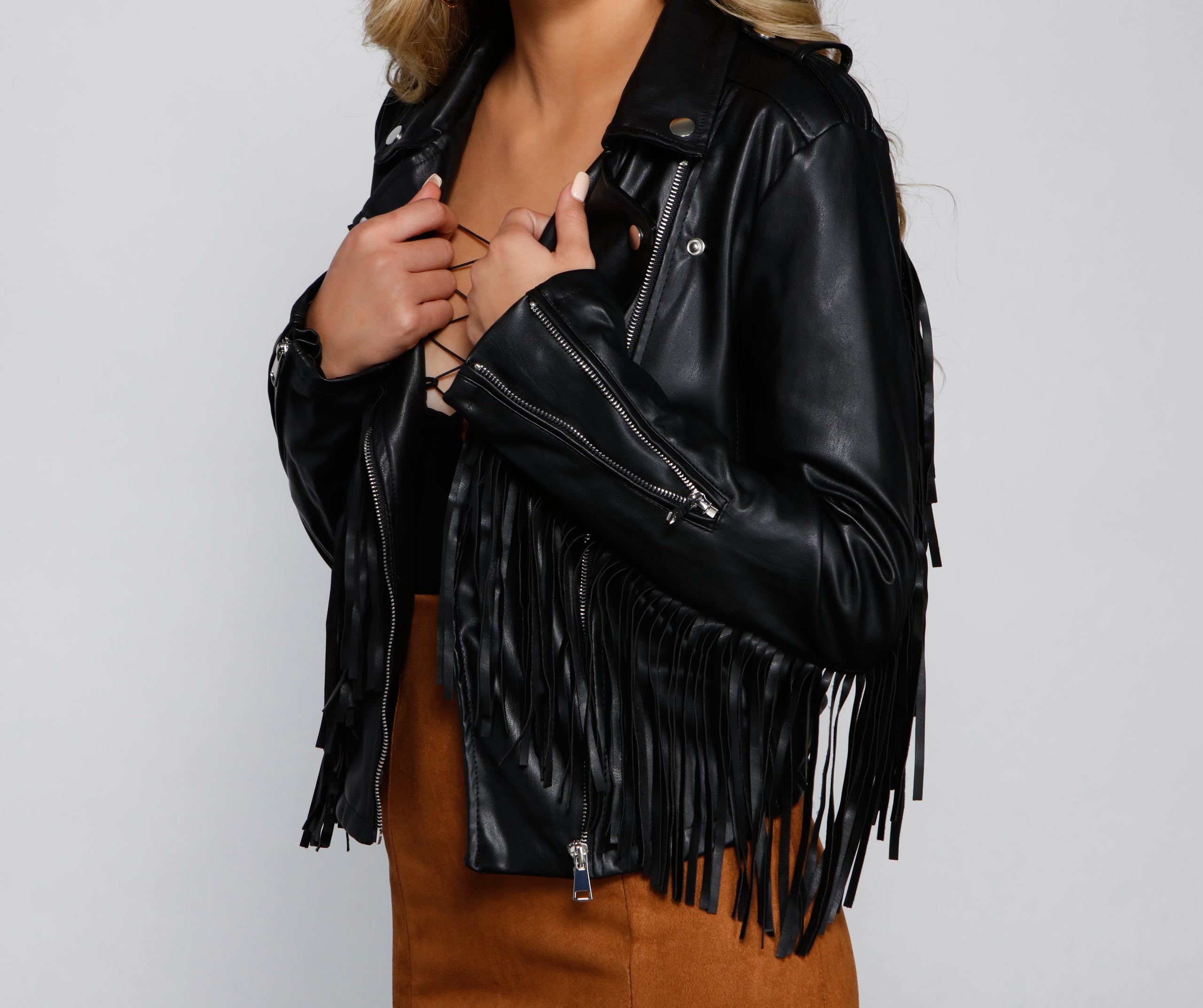 Major Baddie Fringe Faux Leather Moto - Image 4