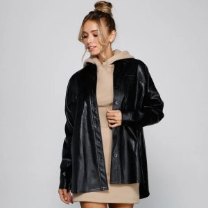 Essential Faux Leather Long Shacket