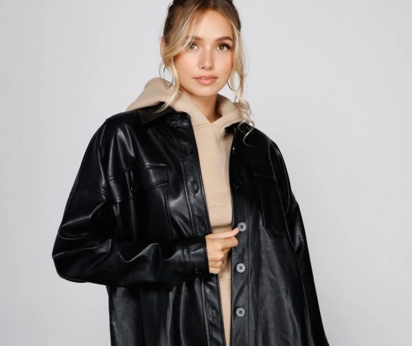 Essential Faux Leather Long Shacket - Image 3