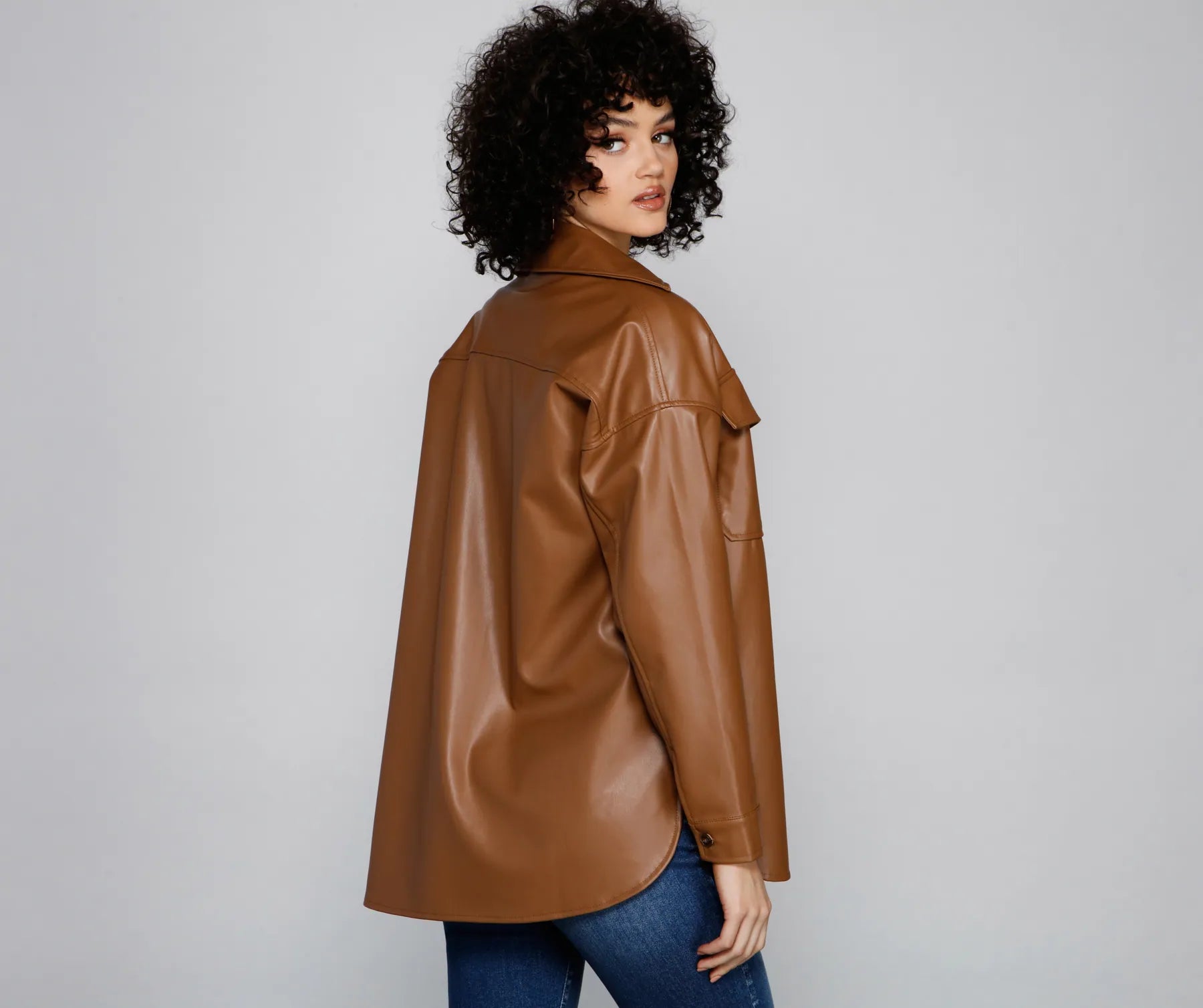 Essential Faux Leather Long Shacket - Image 6