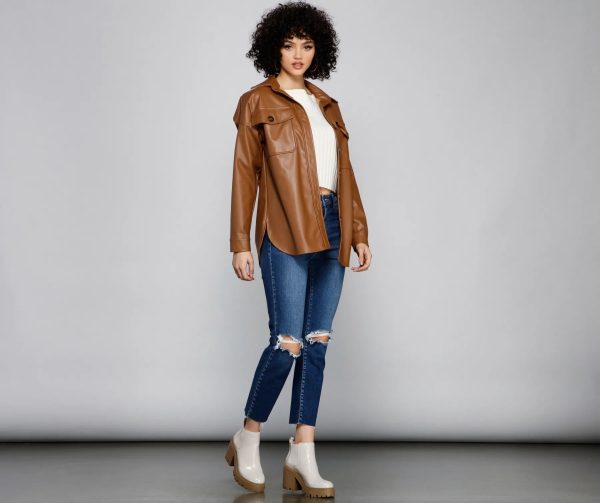 Essential Faux Leather Long Shacket - Image 8