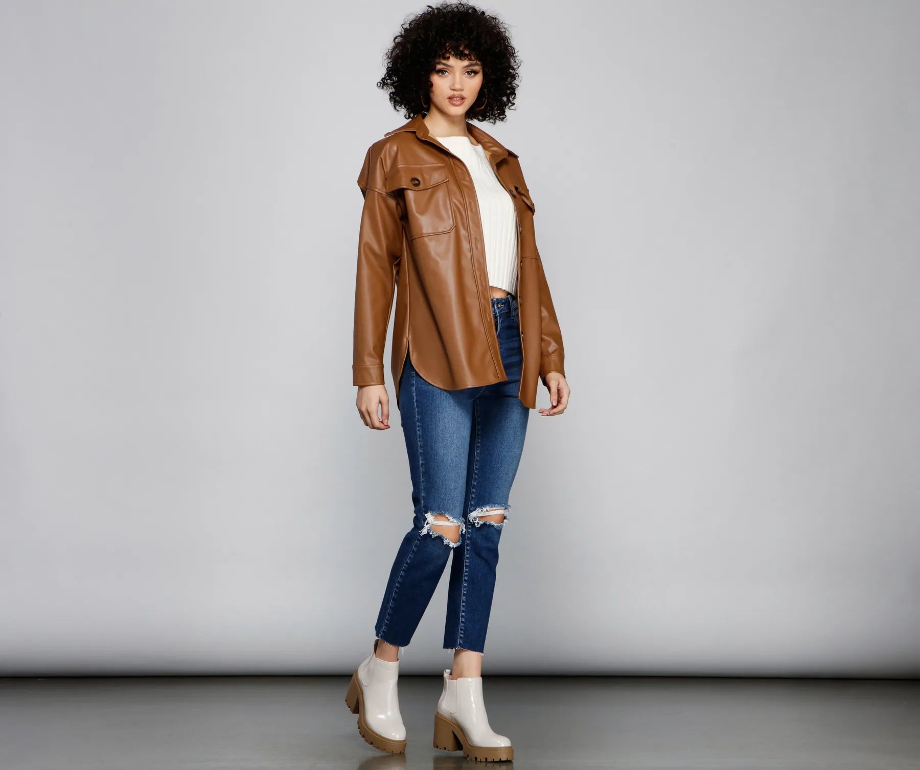 Essential Faux Leather Long Shacket - Image 8