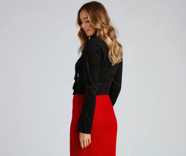 Stylishly Cinched Belted Moto Jacket - Image 6