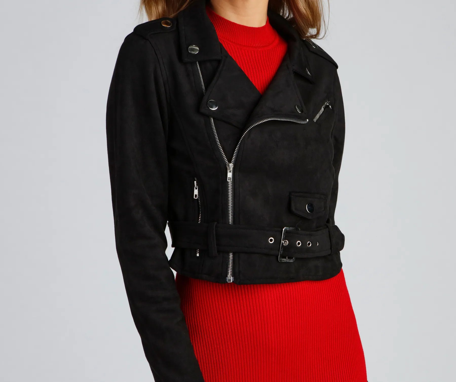 Stylishly Cinched Belted Moto Jacket - Image 7