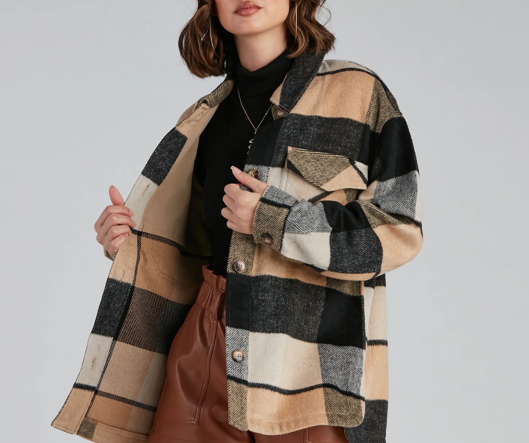 Check It Plaid Button Shacket - Image 4