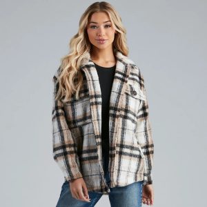 S'more Plaid Faux Fur Woven Shacket
