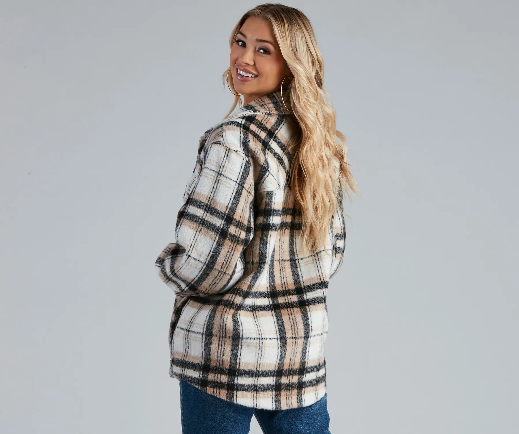 S'more Plaid Faux Fur Woven Shacket - Image 2