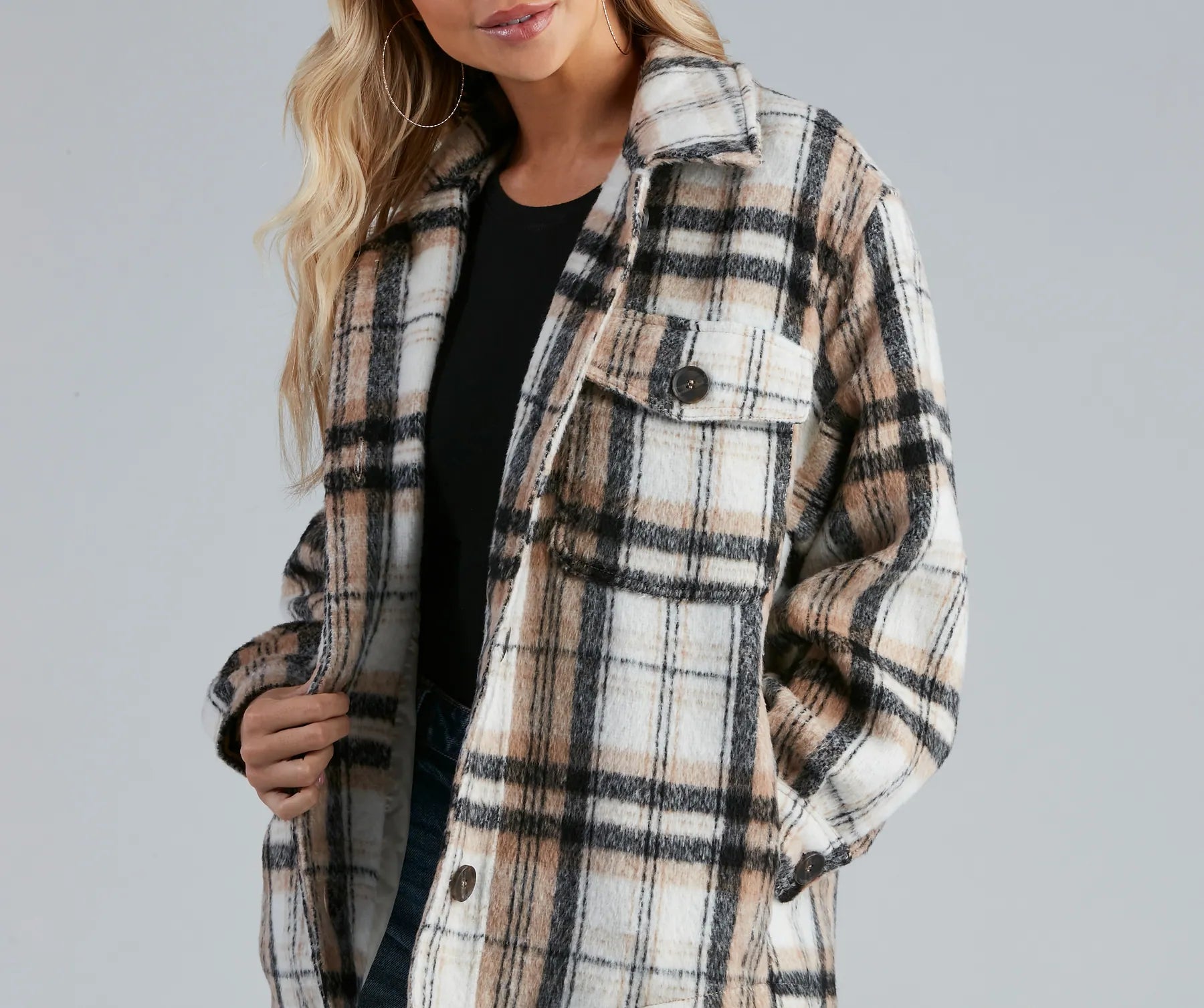 S'more Plaid Faux Fur Woven Shacket - Image 3