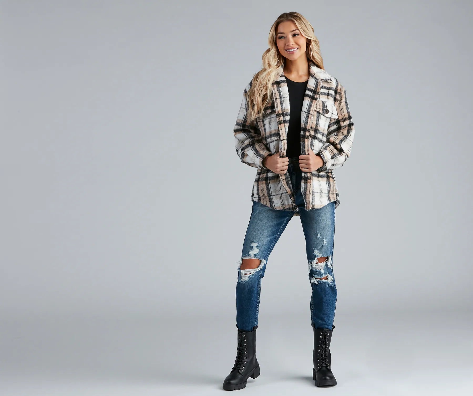 S'more Plaid Faux Fur Woven Shacket - Image 4