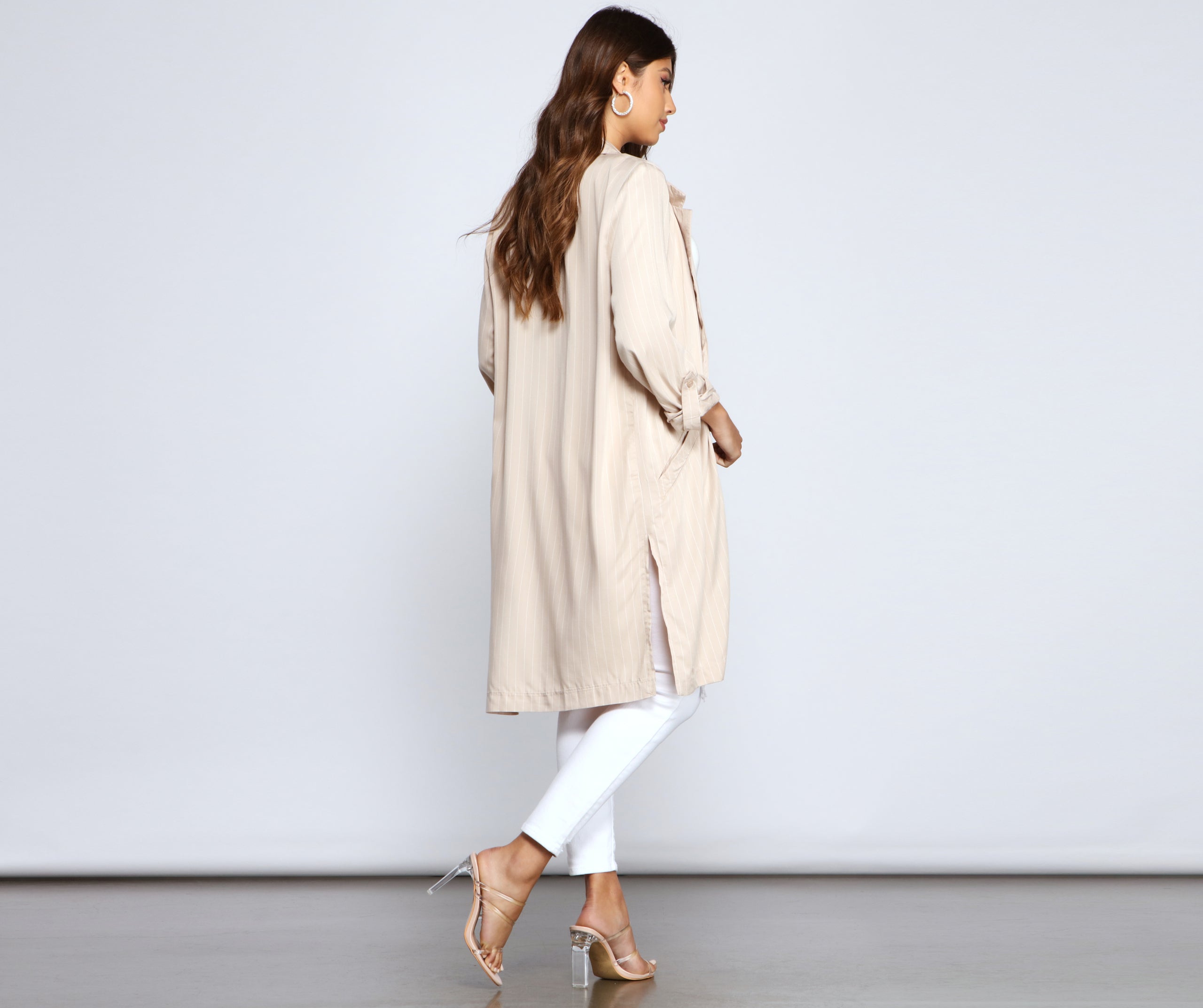 Striped Sophistication Long Blazer - Image 2