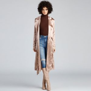 Sleek Sophistication Belted Satin Trench