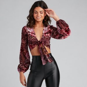 Luxe Velvet Floral Tie-Front Top