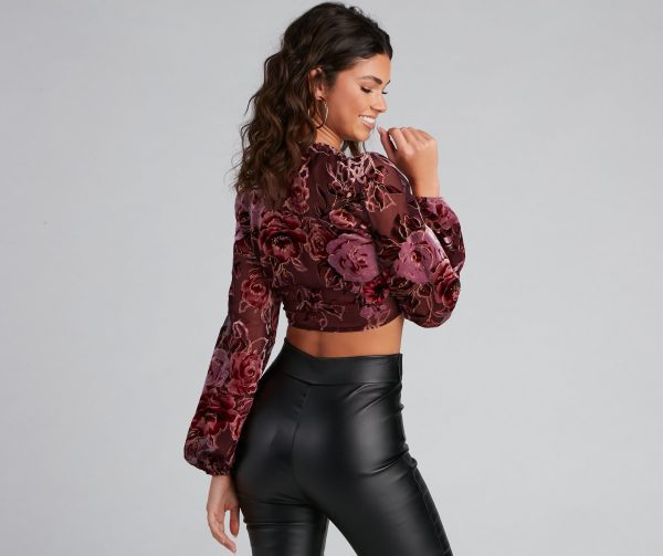 Luxe Velvet Floral Tie-Front Top - Image 2