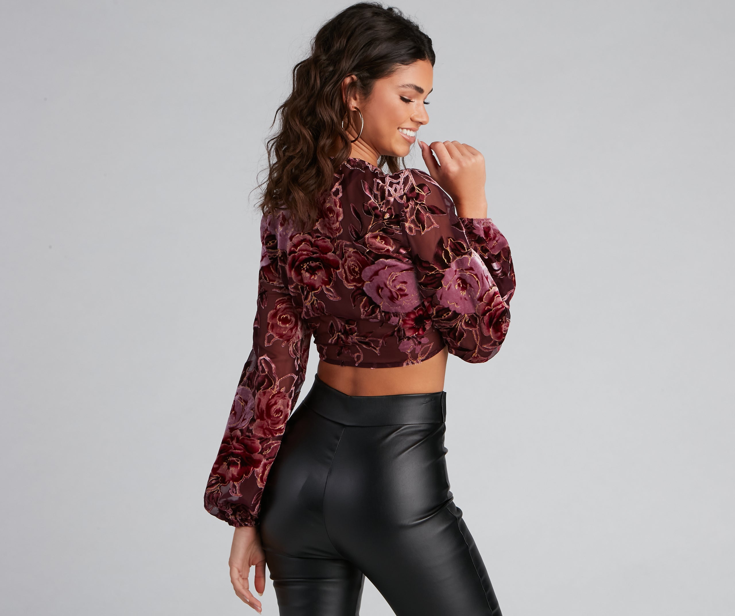Luxe Velvet Floral Tie-Front Top - Image 2