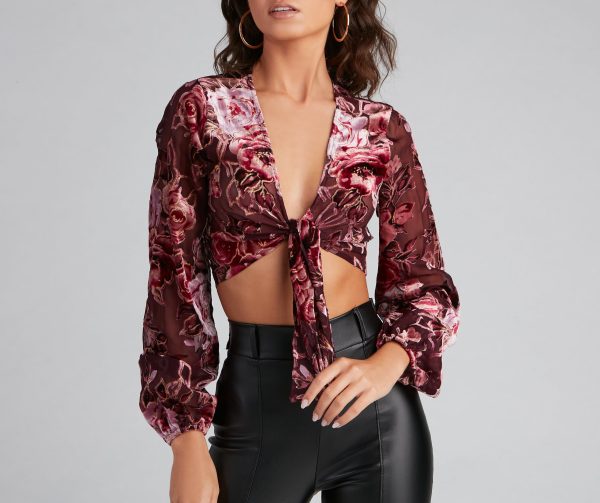 Luxe Velvet Floral Tie-Front Top - Image 3