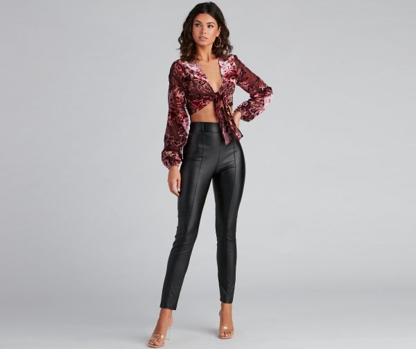 Luxe Velvet Floral Tie-Front Top - Image 4