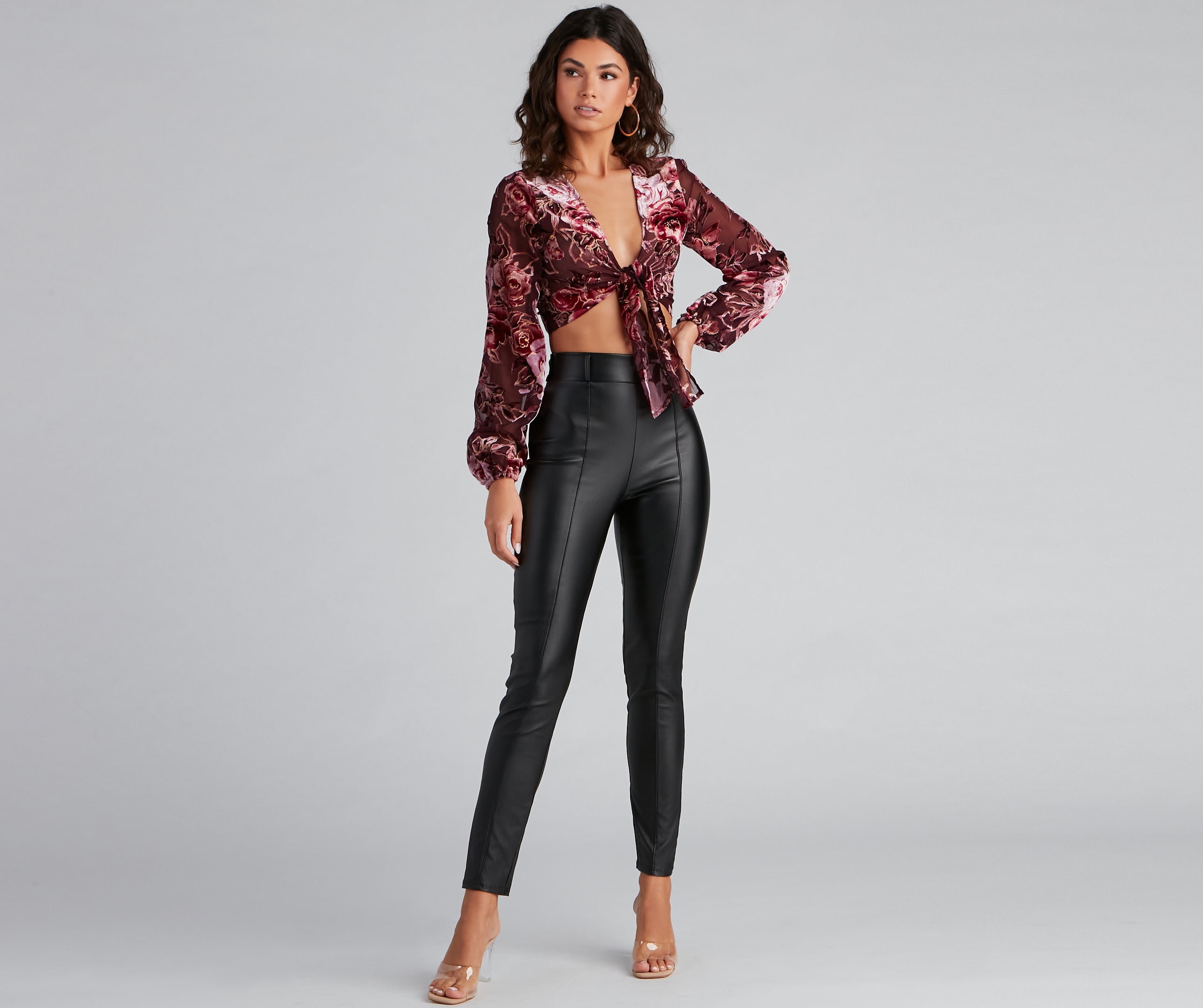 Luxe Velvet Floral Tie-Front Top - Image 4