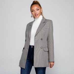 So Professional Plaid Longline Blazer