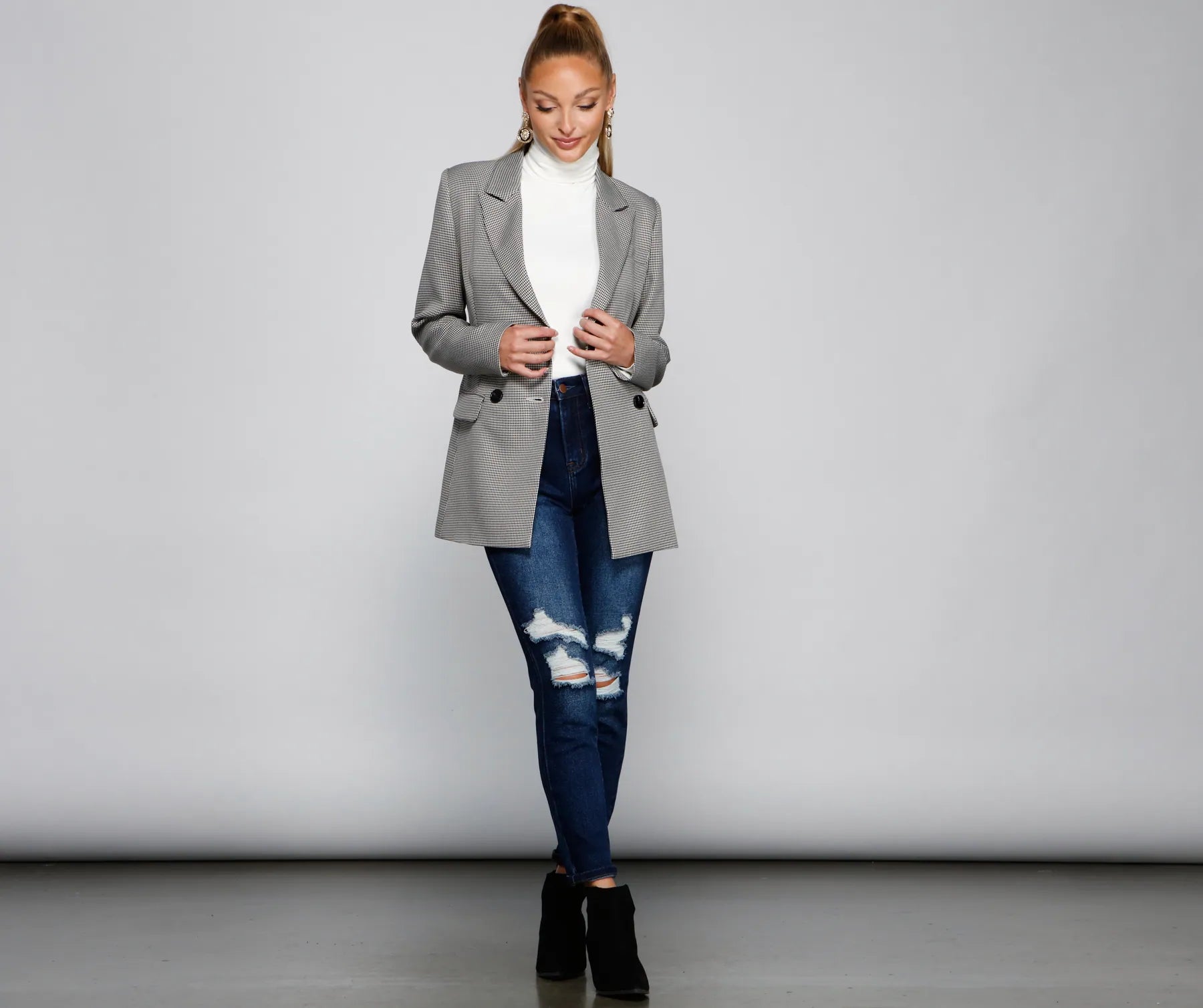 So Professional Plaid Longline Blazer - Image 4