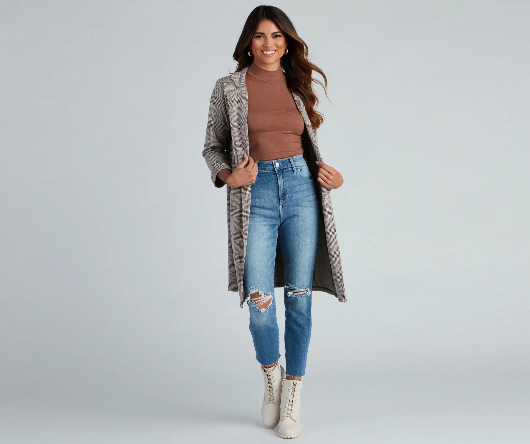 City Chic Plaid Longline Blazer - Image 4