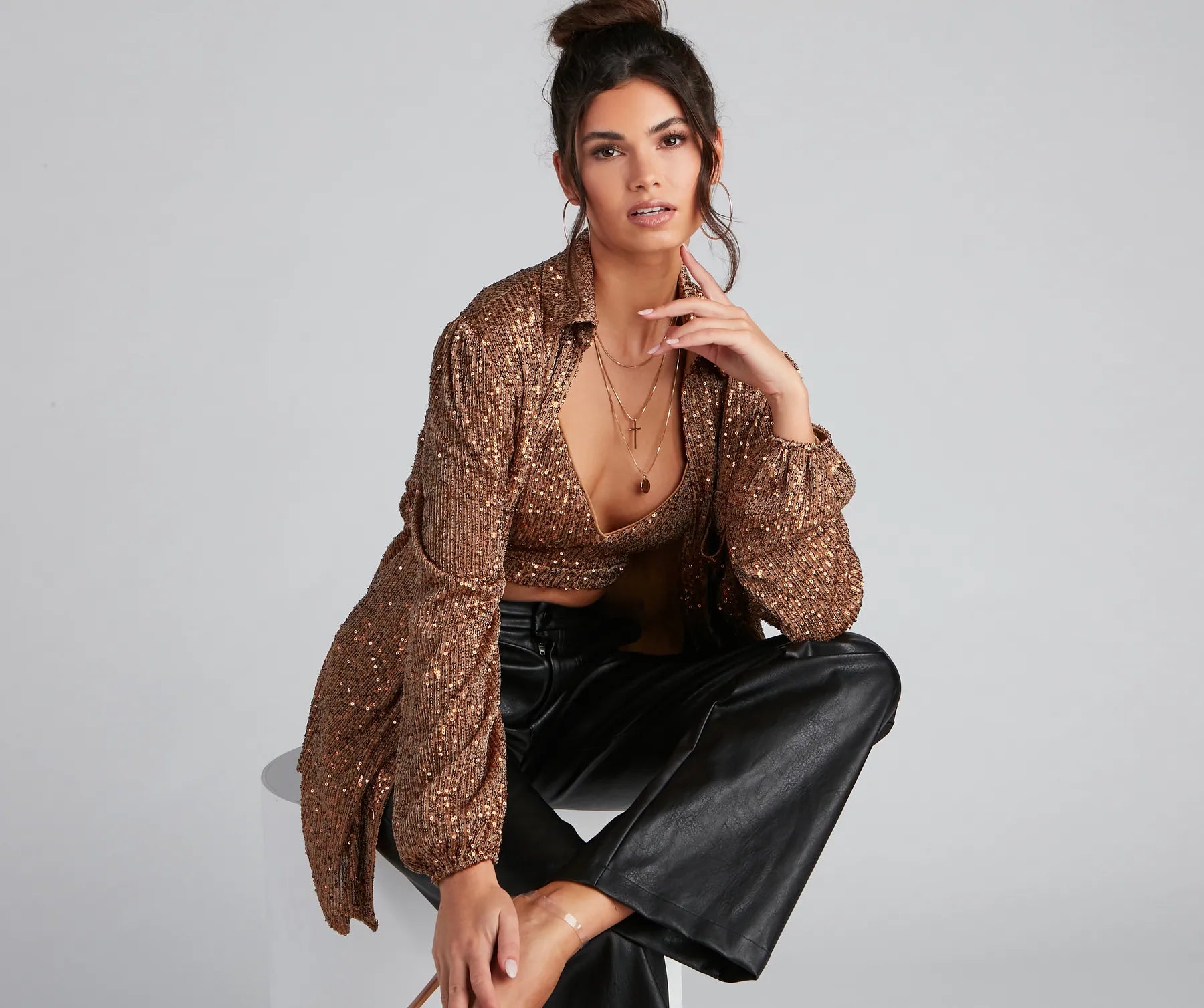 Glitzy Moment Sequin Knit Shacket - Image 2