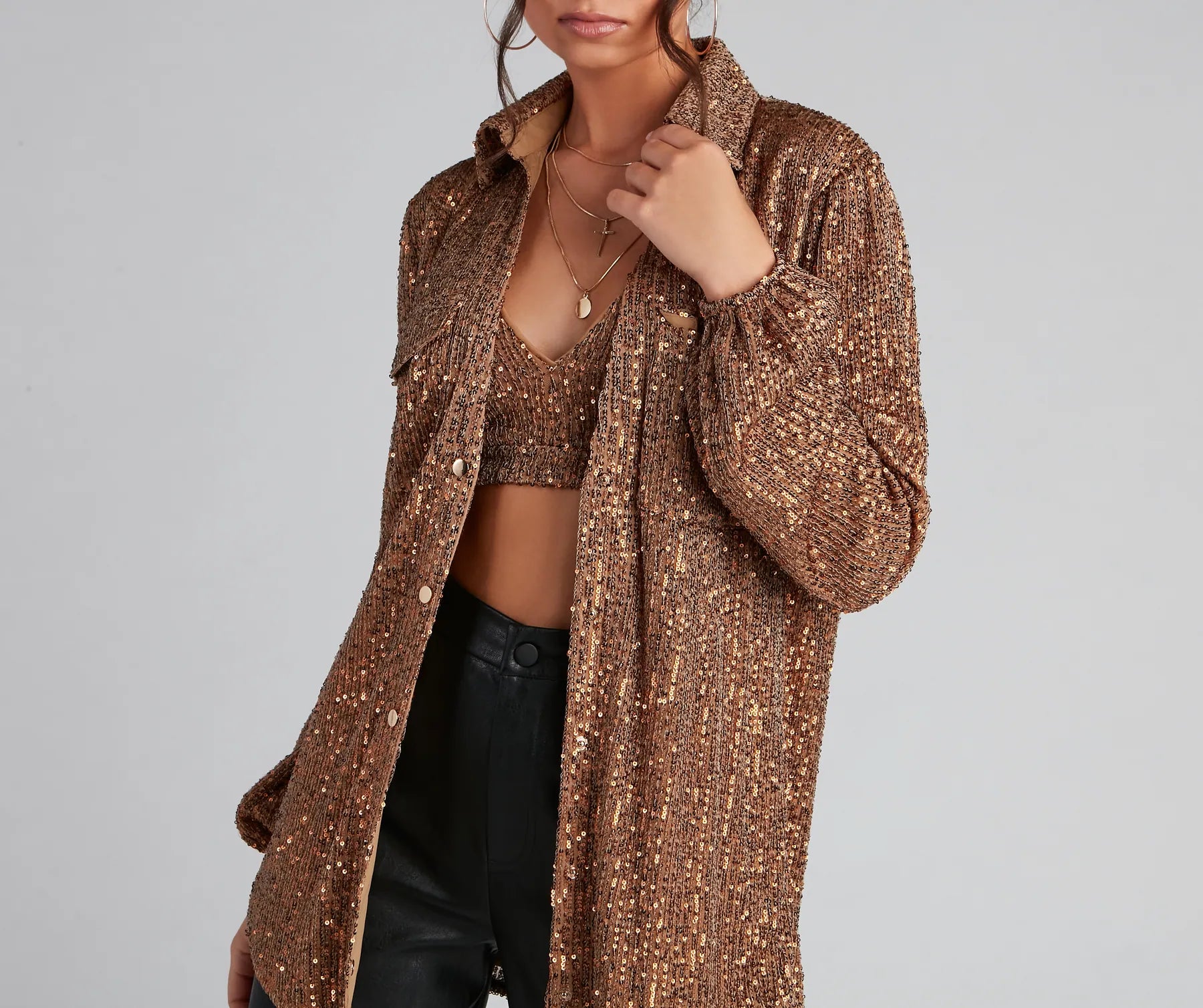 Glitzy Moment Sequin Knit Shacket - Image 6