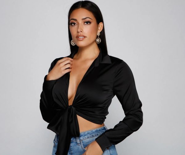 So Sleek Satin Tie-Front Blouse - Image 31