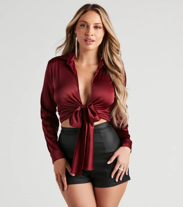 So Sleek Satin Tie-Front Blouse - Image 17