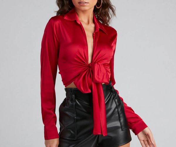 So Sleek Satin Tie-Front Blouse - Image 7