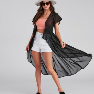 Flirty Flutter Sleeve Chiffon Duster