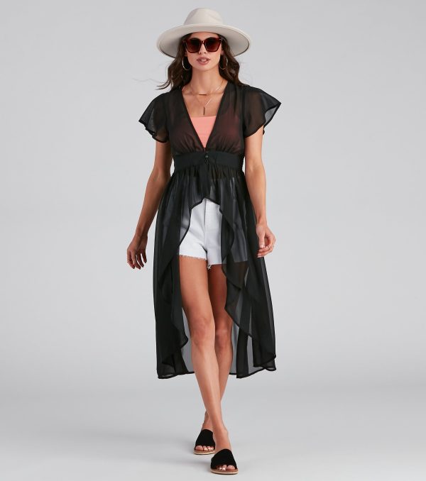 Flirty Flutter Sleeve Chiffon Duster - Image 2