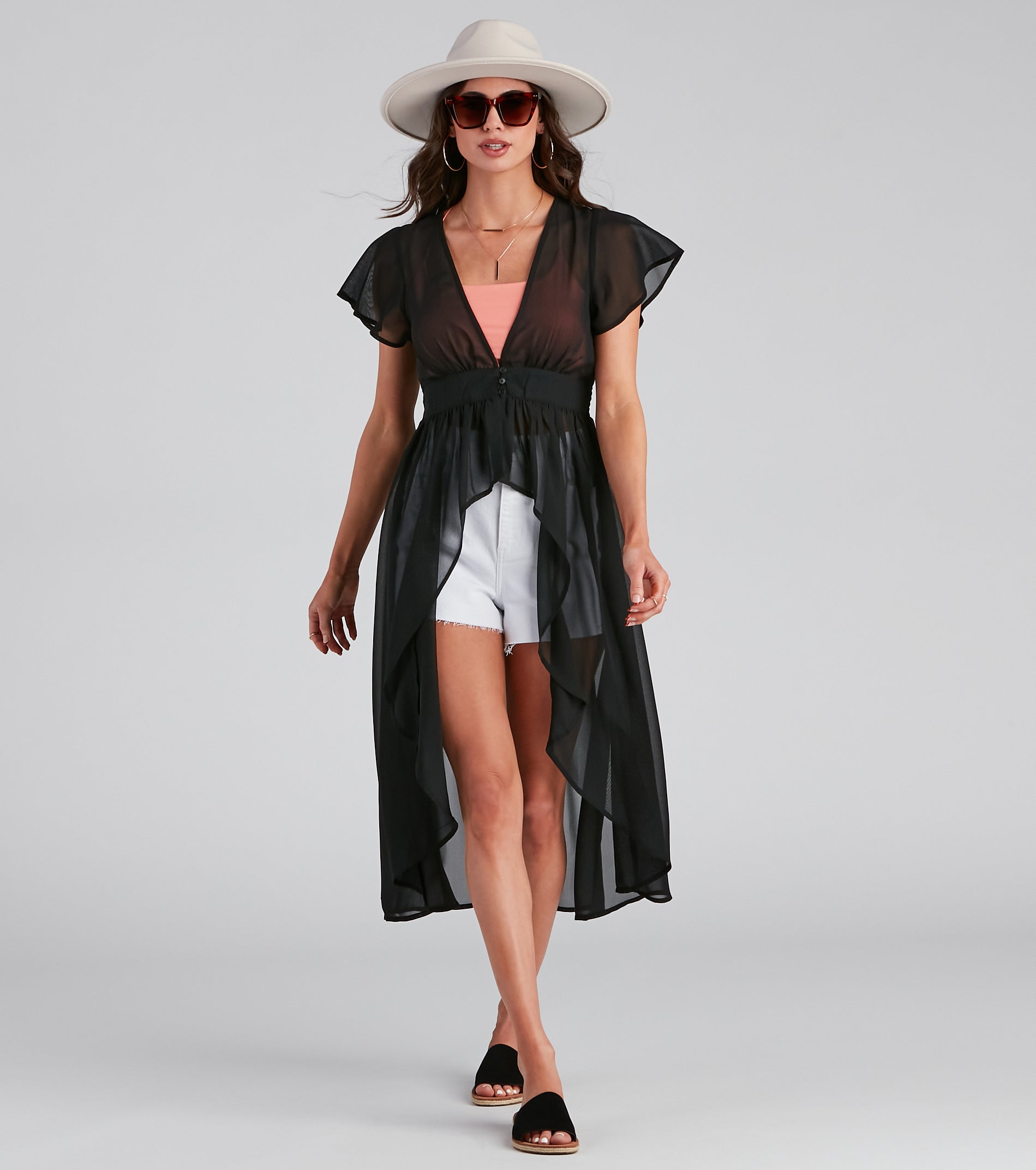 Flirty Flutter Sleeve Chiffon Duster - Image 2