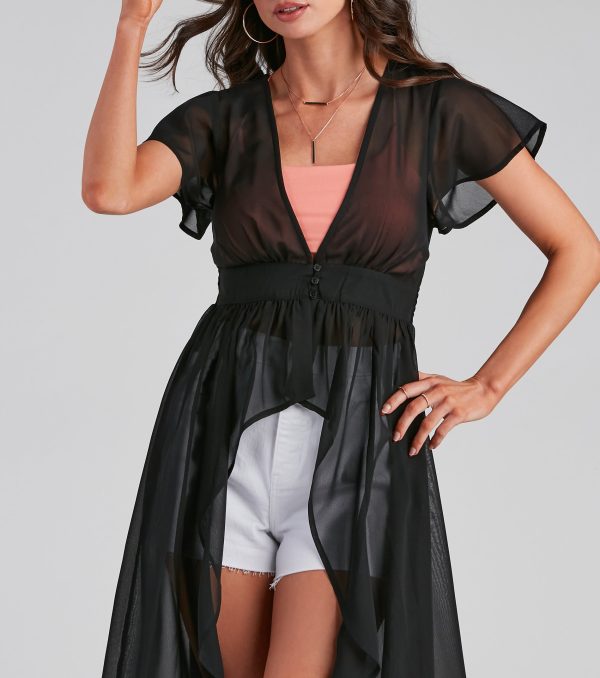 Flirty Flutter Sleeve Chiffon Duster - Image 4