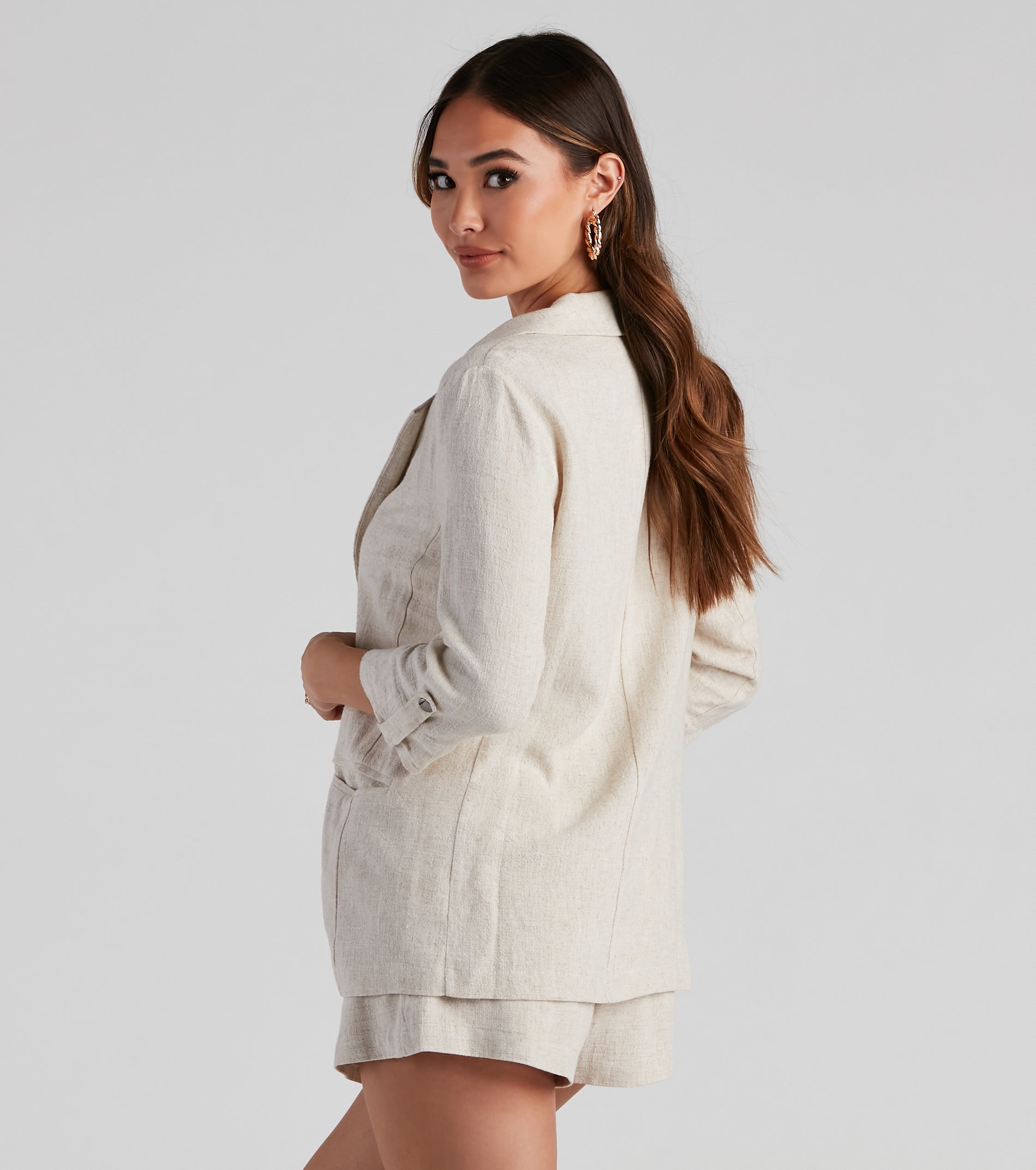 Modern Chill Linen 3/4 Sleeve Blazer - Image 3