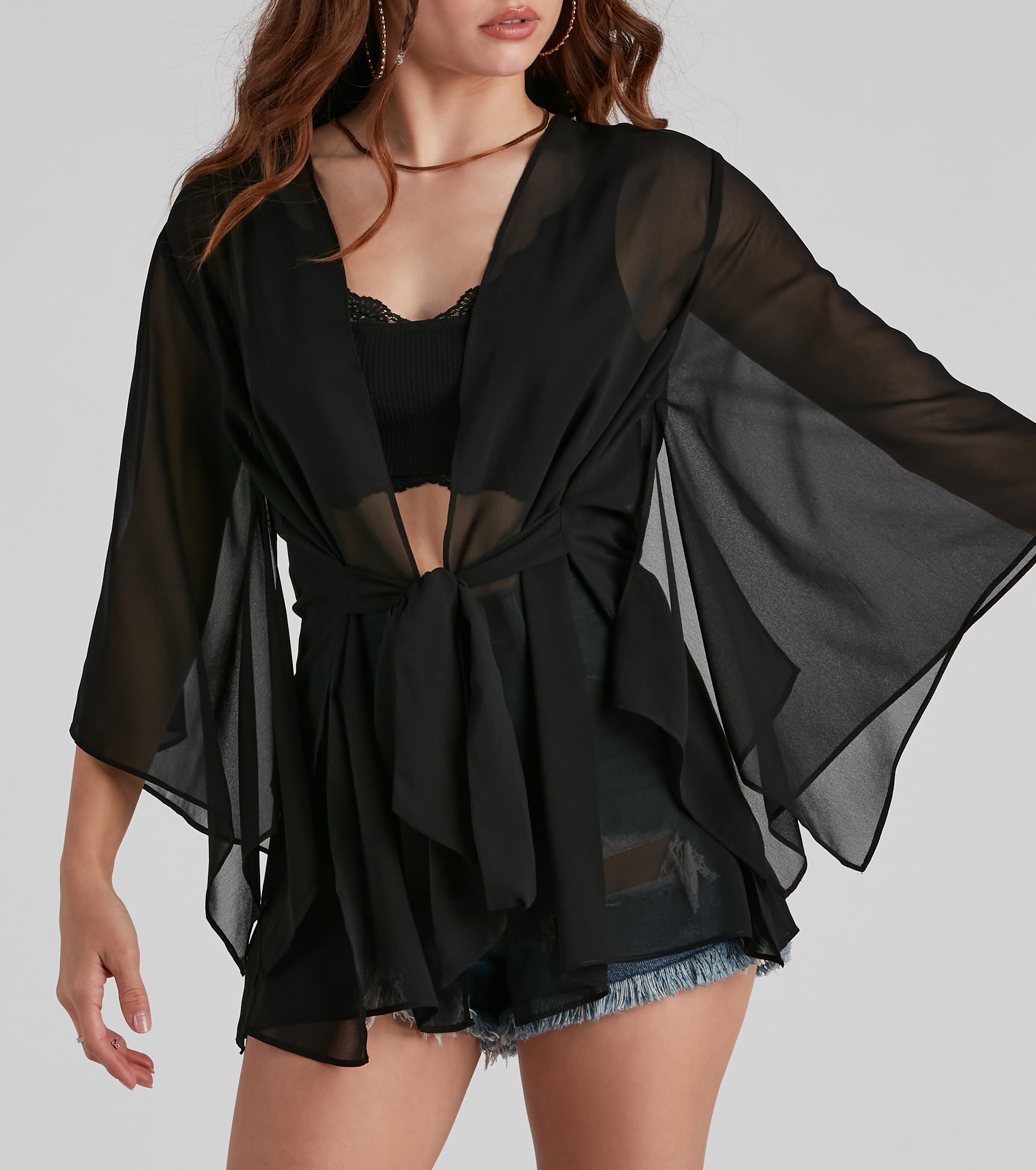 Sheer Secrets Chiffon Short Kimono - Image 2