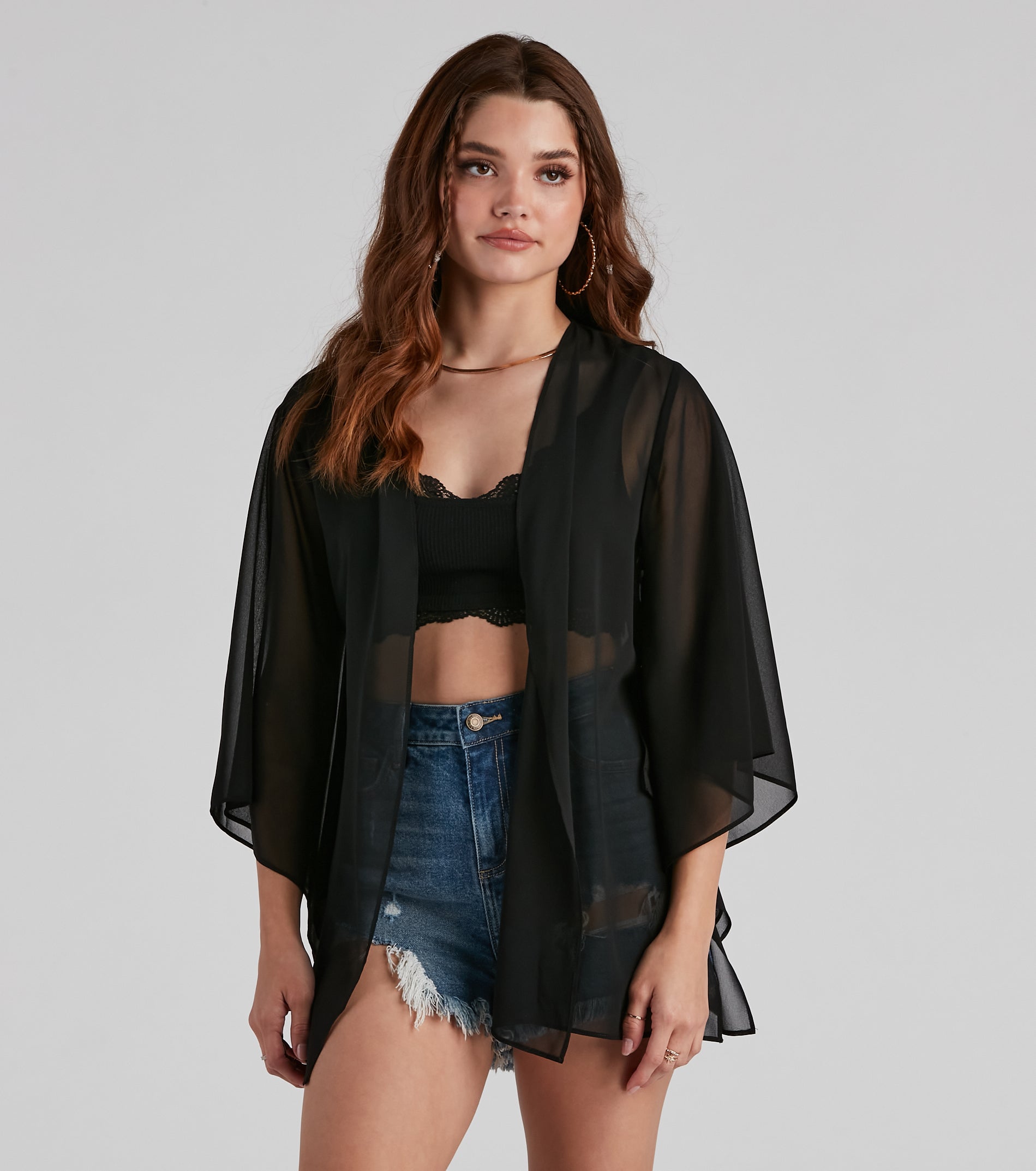 Sheer Secrets Chiffon Short Kimono - Image 3