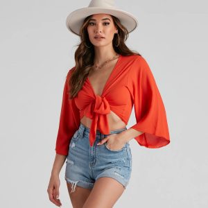 Boho Bell Tie-Front Top