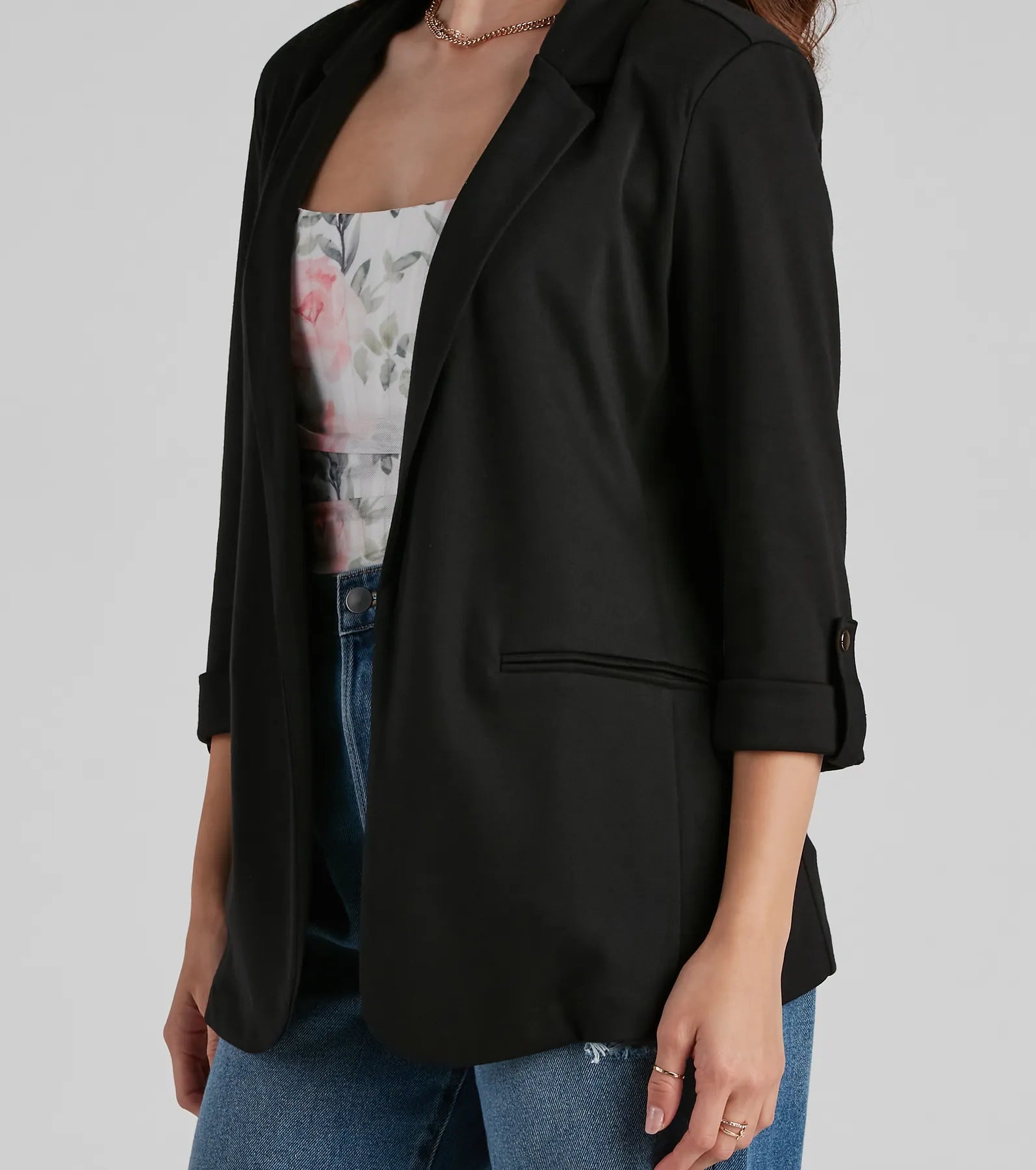 Chic Fit Cuffed Boyfriend Blazer - Image 3