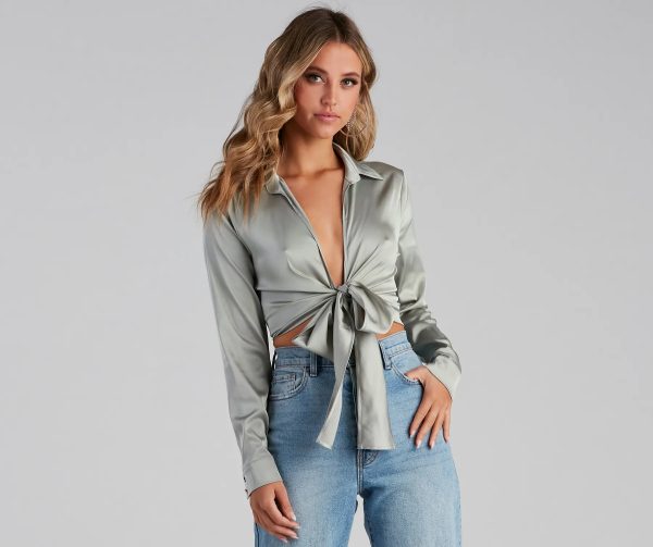 So Sleek Satin Tie-Front Blouse - Image 32