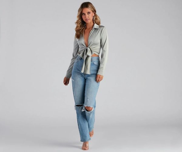 So Sleek Satin Tie-Front Blouse - Image 34