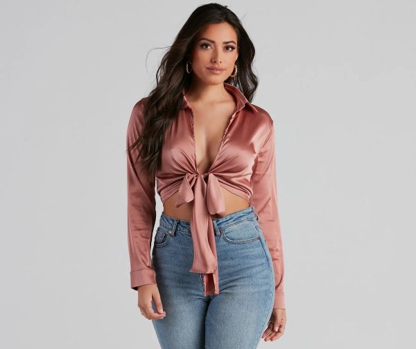 So Sleek Satin Tie-Front Blouse - Image 9