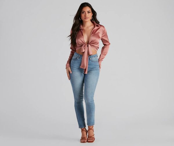 So Sleek Satin Tie-Front Blouse - Image 11