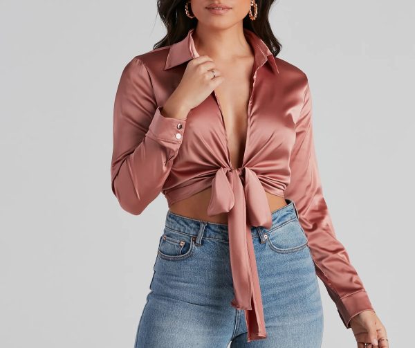 So Sleek Satin Tie-Front Blouse - Image 12