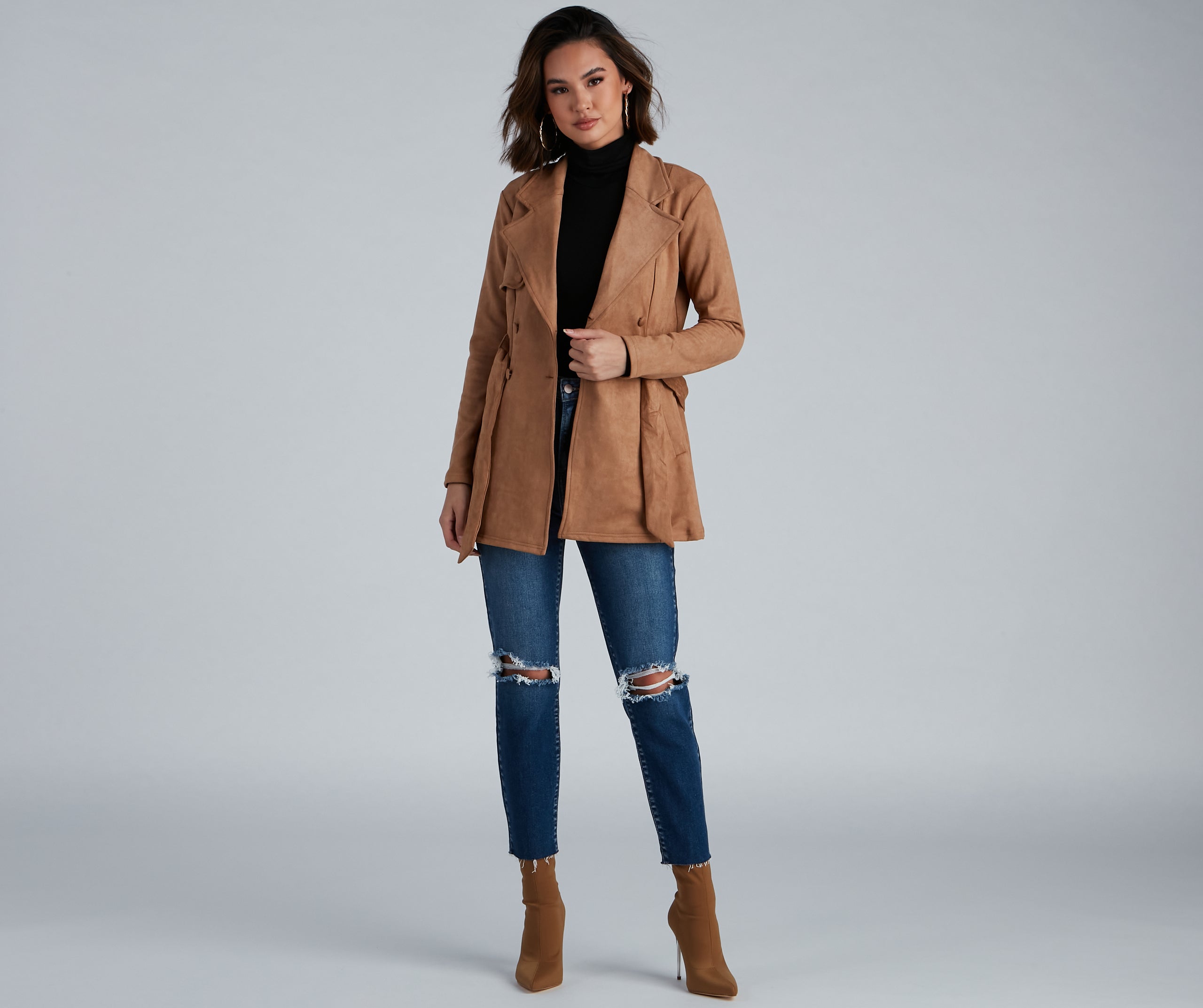 Classic And Elevated Faux Suede Trench - Image 3