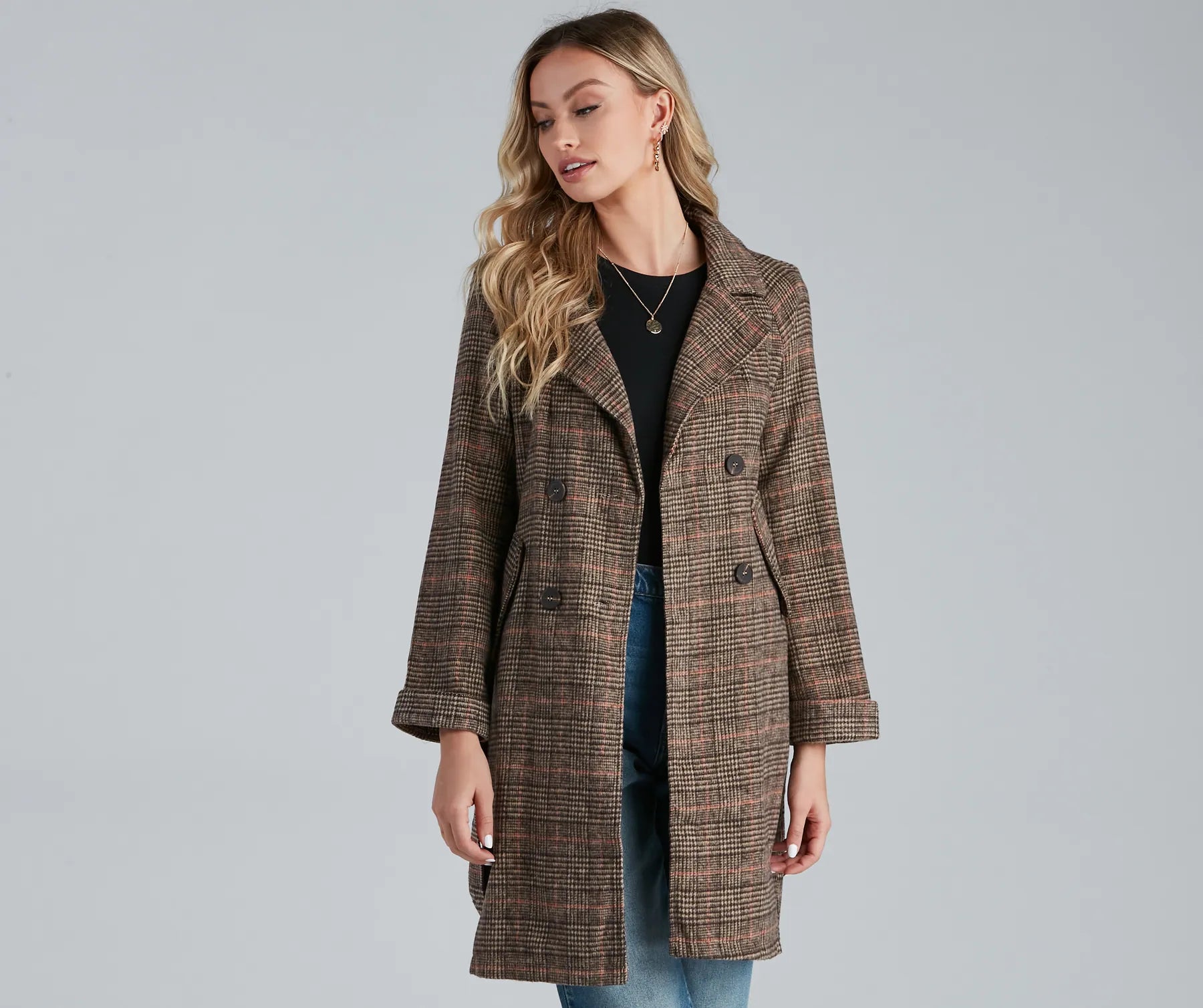 Uptown Plaid Trench Coat - Image 4